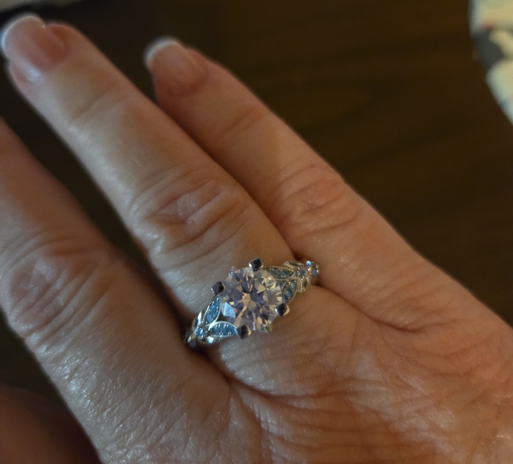 Elegant Sterling Silver Clear Solitaire And Aquamarine Blue Ring